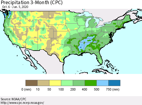 United States Precipitation 3-Month (CPC) Thematic Map For 10/6/2019 - 1/5/2020