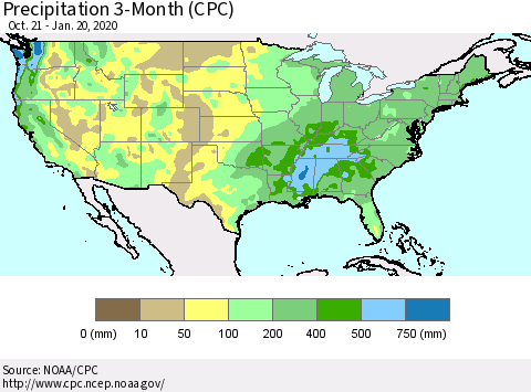 United States Precipitation 3-Month (CPC) Thematic Map For 10/21/2019 - 1/20/2020
