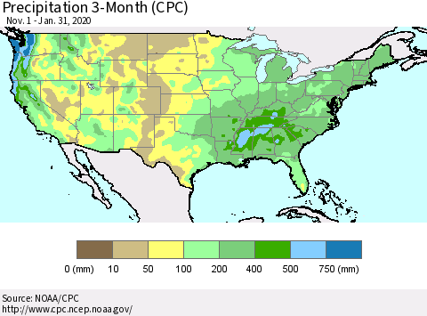United States Precipitation 3-Month (CPC) Thematic Map For 11/1/2019 - 1/31/2020