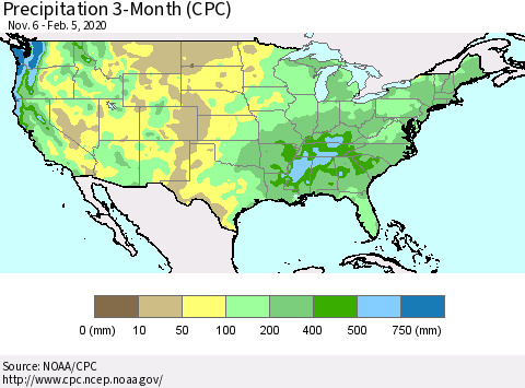 United States Precipitation 3-Month (CPC) Thematic Map For 11/6/2019 - 2/5/2020