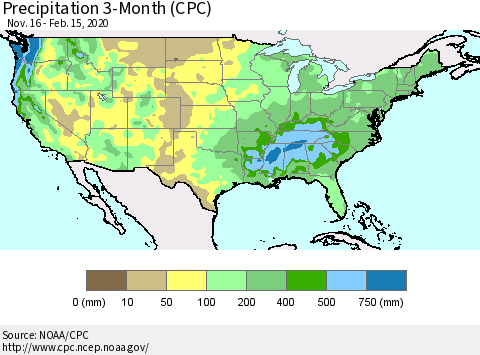 United States Precipitation 3-Month (CPC) Thematic Map For 11/16/2019 - 2/15/2020