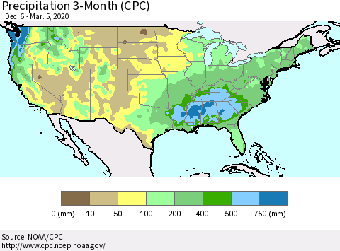 United States Precipitation 3-Month (CPC) Thematic Map For 12/6/2019 - 3/5/2020