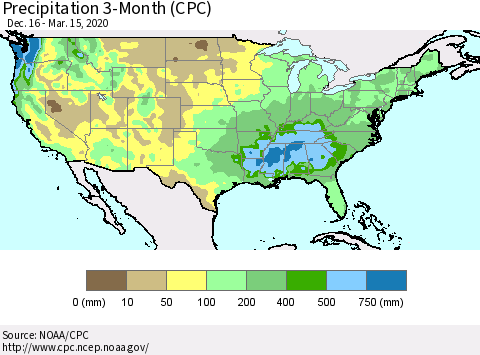 United States Precipitation 3-Month (CPC) Thematic Map For 12/16/2019 - 3/15/2020