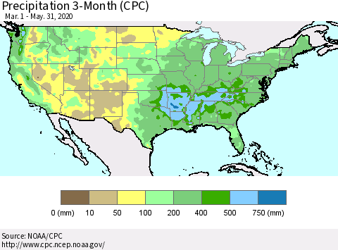 United States Precipitation 3-Month (CPC) Thematic Map For 3/1/2020 - 5/31/2020