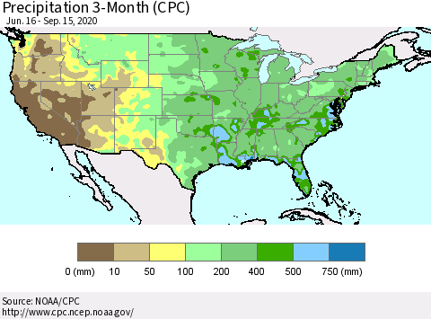 United States Precipitation 3-Month (CPC) Thematic Map For 6/16/2020 - 9/15/2020