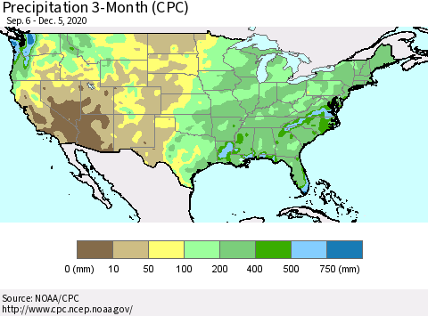 United States Precipitation 3-Month (CPC) Thematic Map For 9/6/2020 - 12/5/2020