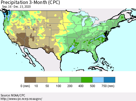 United States Precipitation 3-Month (CPC) Thematic Map For 9/16/2020 - 12/15/2020