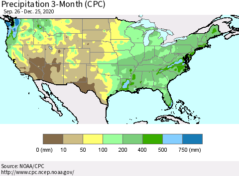 United States Precipitation 3-Month (CPC) Thematic Map For 9/26/2020 - 12/25/2020