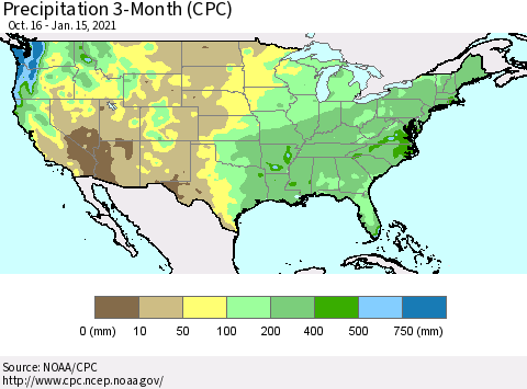 United States Precipitation 3-Month (CPC) Thematic Map For 10/16/2020 - 1/15/2021