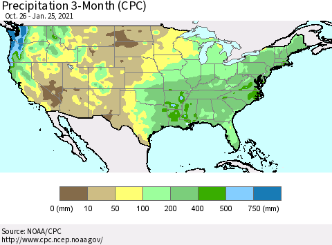 United States Precipitation 3-Month (CPC) Thematic Map For 10/26/2020 - 1/25/2021