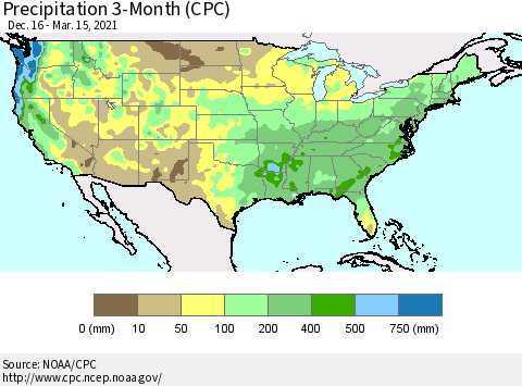 United States Precipitation 3-Month (CPC) Thematic Map For 12/16/2020 - 3/15/2021
