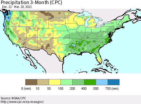 United States Precipitation 3-Month (CPC) Thematic Map For 12/21/2020 - 3/20/2021