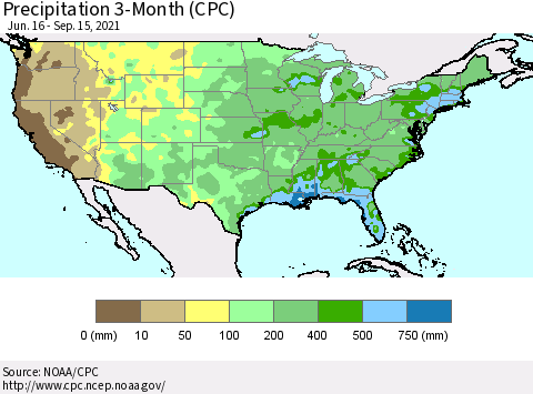 United States Precipitation 3-Month (CPC) Thematic Map For 6/16/2021 - 9/15/2021