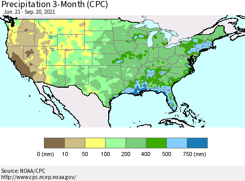 United States Precipitation 3-Month (CPC) Thematic Map For 6/21/2021 - 9/20/2021