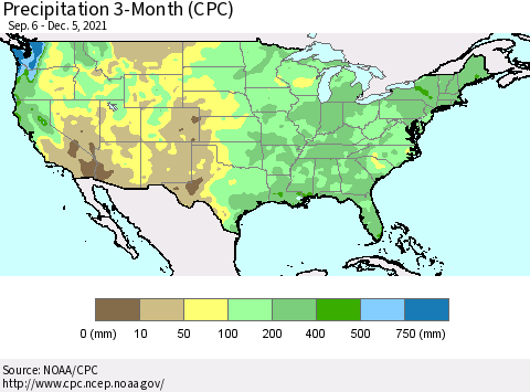 United States Precipitation 3-Month (CPC) Thematic Map For 9/6/2021 - 12/5/2021