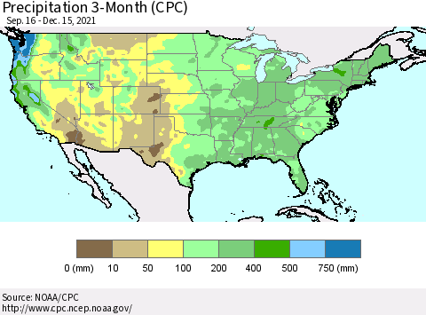 United States Precipitation 3-Month (CPC) Thematic Map For 9/16/2021 - 12/15/2021