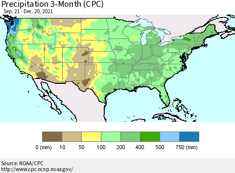 United States Precipitation 3-Month (CPC) Thematic Map For 9/21/2021 - 12/20/2021