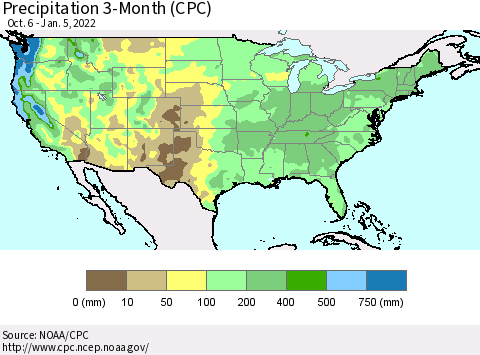 United States Precipitation 3-Month (CPC) Thematic Map For 10/6/2021 - 1/5/2022