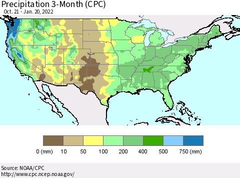 United States Precipitation 3-Month (CPC) Thematic Map For 10/21/2021 - 1/20/2022