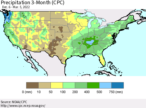 United States Precipitation 3-Month (CPC) Thematic Map For 12/6/2021 - 3/5/2022