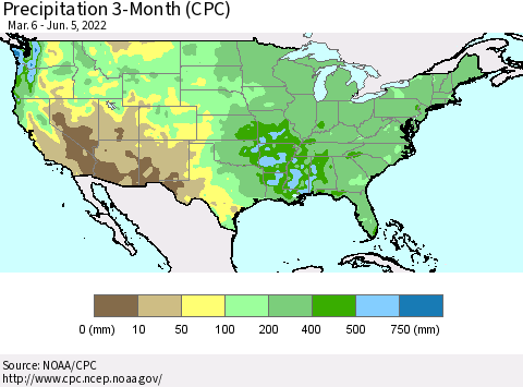 United States Precipitation 3-Month (CPC) Thematic Map For 3/6/2022 - 6/5/2022