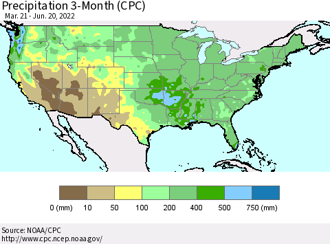 United States Precipitation 3-Month (CPC) Thematic Map For 3/21/2022 - 6/20/2022