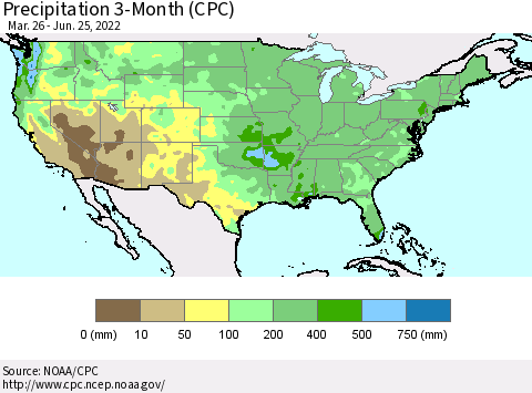 United States Precipitation 3-Month (CPC) Thematic Map For 3/26/2022 - 6/25/2022
