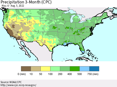United States Precipitation 3-Month (CPC) Thematic Map For 5/6/2022 - 8/5/2022