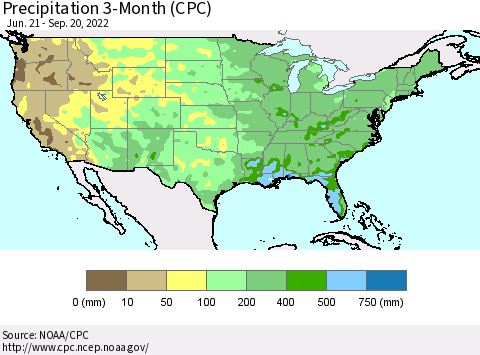 United States Precipitation 3-Month (CPC) Thematic Map For 6/21/2022 - 9/20/2022