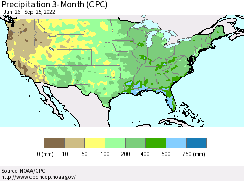 United States Precipitation 3-Month (CPC) Thematic Map For 6/26/2022 - 9/25/2022