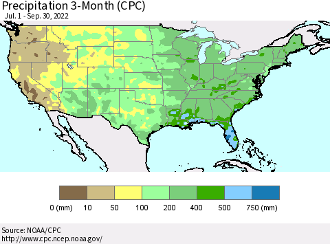 United States Precipitation 3-Month (CPC) Thematic Map For 7/1/2022 - 9/30/2022