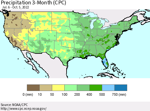 United States Precipitation 3-Month (CPC) Thematic Map For 7/6/2022 - 10/5/2022