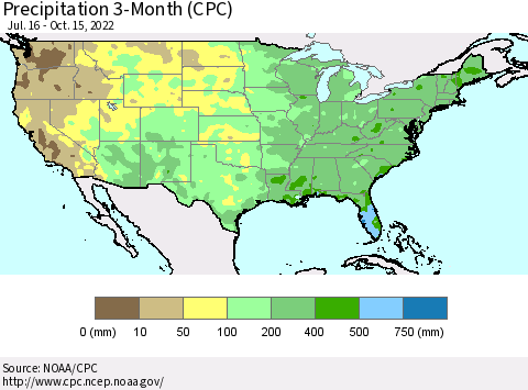 United States Precipitation 3-Month (CPC) Thematic Map For 7/16/2022 - 10/15/2022