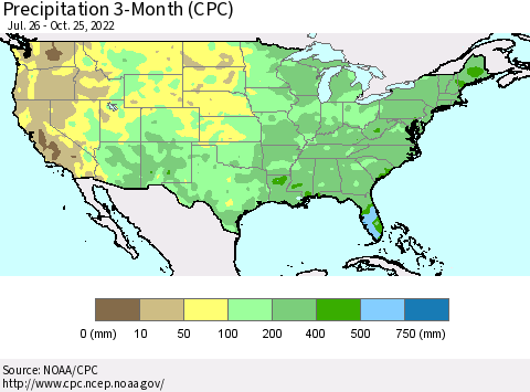 United States Precipitation 3-Month (CPC) Thematic Map For 7/26/2022 - 10/25/2022