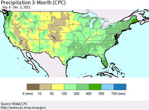 United States Precipitation 3-Month (CPC) Thematic Map For 9/6/2022 - 12/5/2022