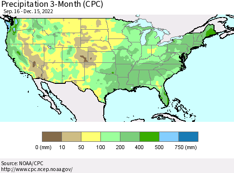 United States Precipitation 3-Month (CPC) Thematic Map For 9/16/2022 - 12/15/2022