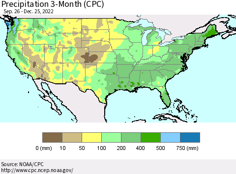 United States Precipitation 3-Month (CPC) Thematic Map For 9/26/2022 - 12/25/2022
