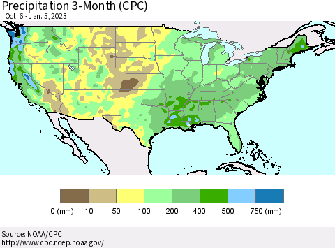 United States Precipitation 3-Month (CPC) Thematic Map For 10/6/2022 - 1/5/2023