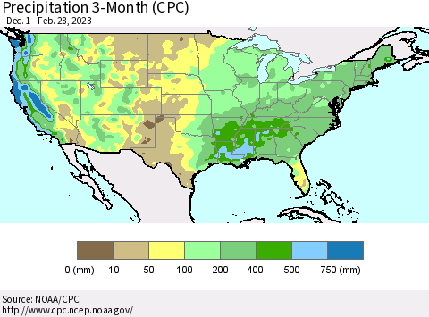 United States Precipitation 3-Month (CPC) Thematic Map For 12/1/2022 - 2/28/2023
