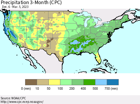 United States Precipitation 3-Month (CPC) Thematic Map For 12/6/2022 - 3/5/2023