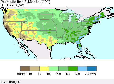 United States Precipitation 3-Month (CPC) Thematic Map For 6/1/2023 - 8/31/2023