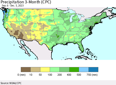 United States Precipitation 3-Month (CPC) Thematic Map For 9/6/2023 - 12/5/2023