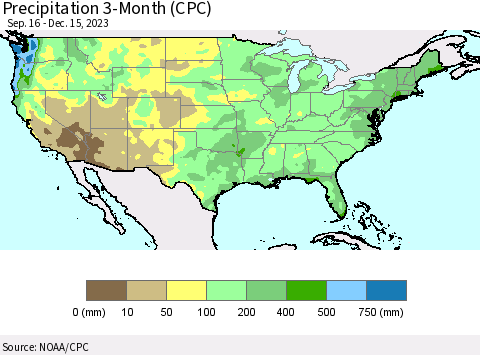 United States Precipitation 3-Month (CPC) Thematic Map For 9/16/2023 - 12/15/2023