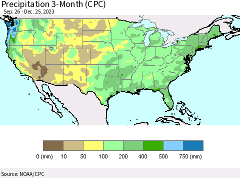 United States Precipitation 3-Month (CPC) Thematic Map For 9/26/2023 - 12/25/2023