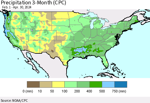 United States Precipitation 3-Month (CPC) Thematic Map For 2/1/2024 - 4/30/2024