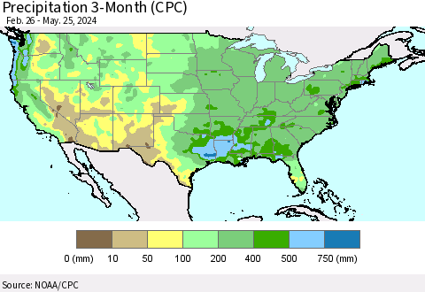 United States Precipitation 3-Month (CPC) Thematic Map For 2/26/2024 - 5/25/2024