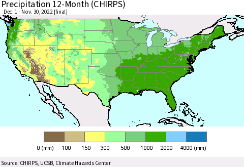 United States Precipitation 12-Month (CHIRPS) Thematic Map For 12/1/2021 - 11/30/2022