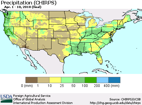United States Precipitation (CHIRPS) Thematic Map For 4/1/2018 - 4/10/2018