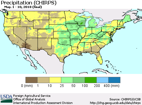 United States Precipitation (CHIRPS) Thematic Map For 5/1/2018 - 5/10/2018