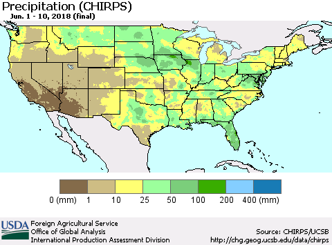 United States Precipitation (CHIRPS) Thematic Map For 6/1/2018 - 6/10/2018